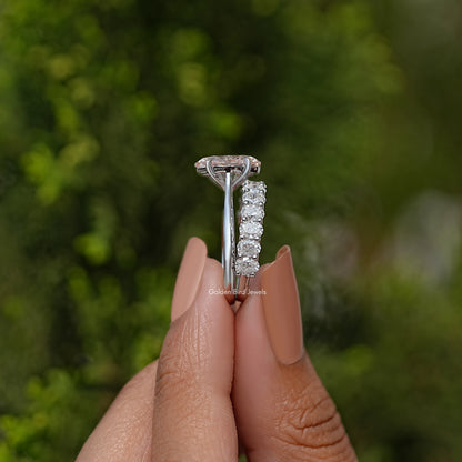 Pink Oval Cut Lab Grown Diamond Bridal Ring Set