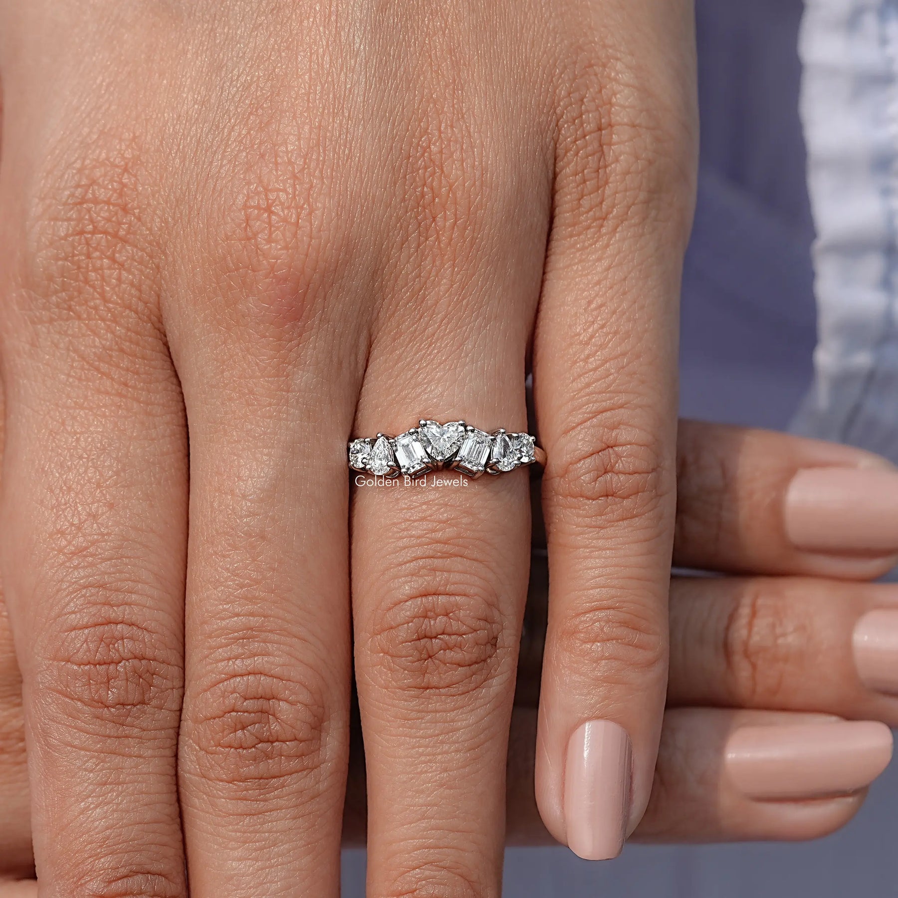 Detailed View Of Multi Shape Lab Diamond Engagement Ring
