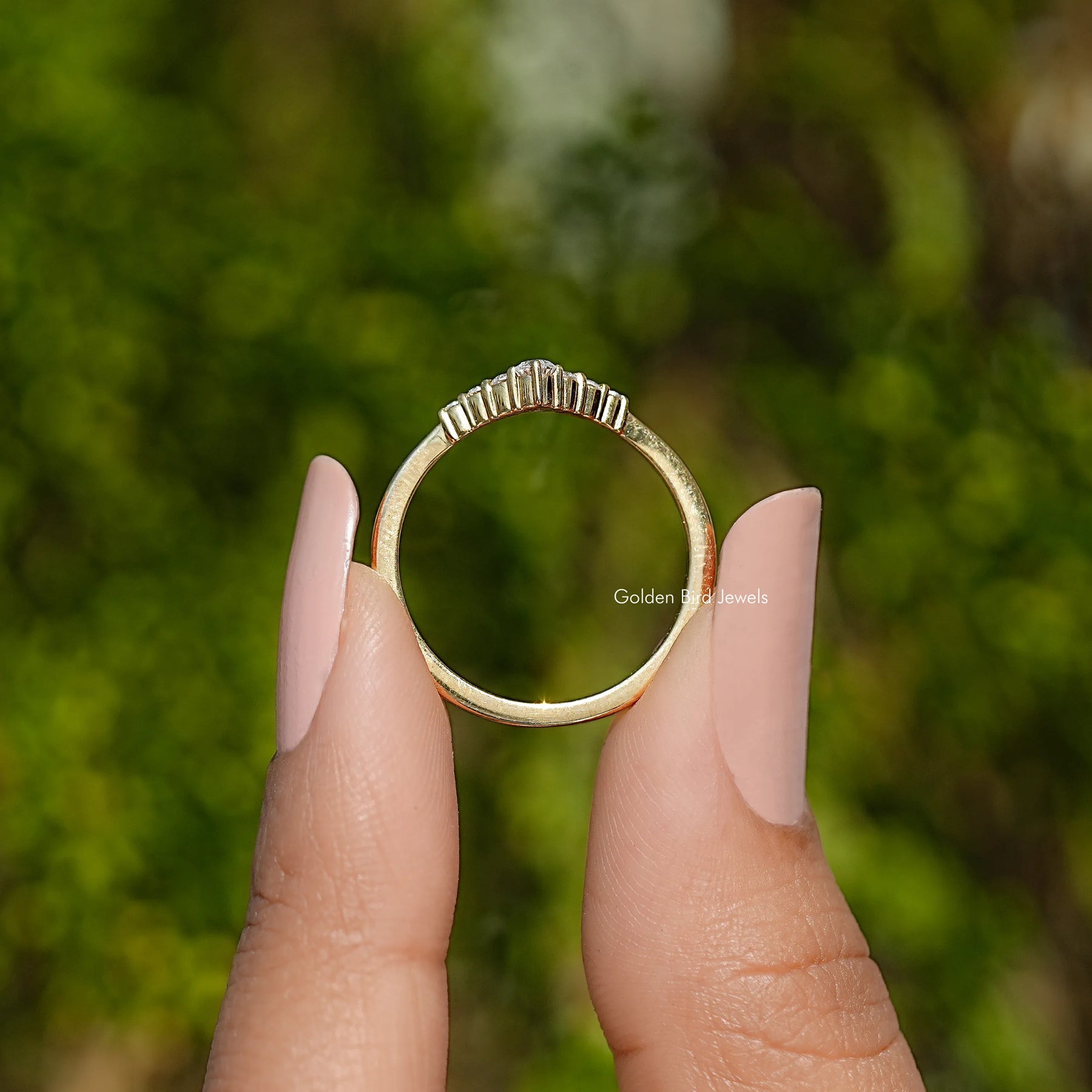 Chevron V Shaped Moissanite Yellow Gold Ring