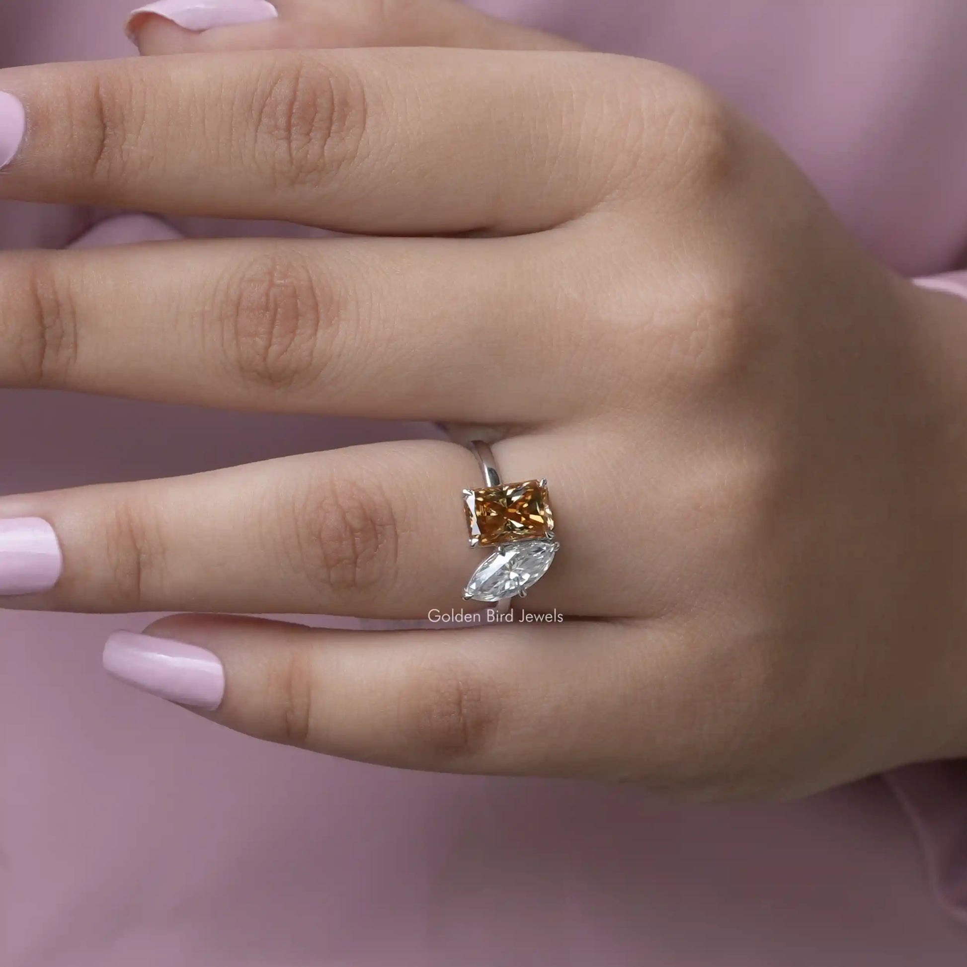 Marquise And Radiant Cut Moissanite Ring In White Gold