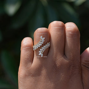 View of Marquise Cut Bypass Set Lab Grown Ring In Yellow Gold