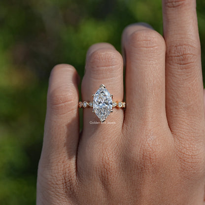 Marquise Cut Lab Diamond Accent Set Bridal Ring