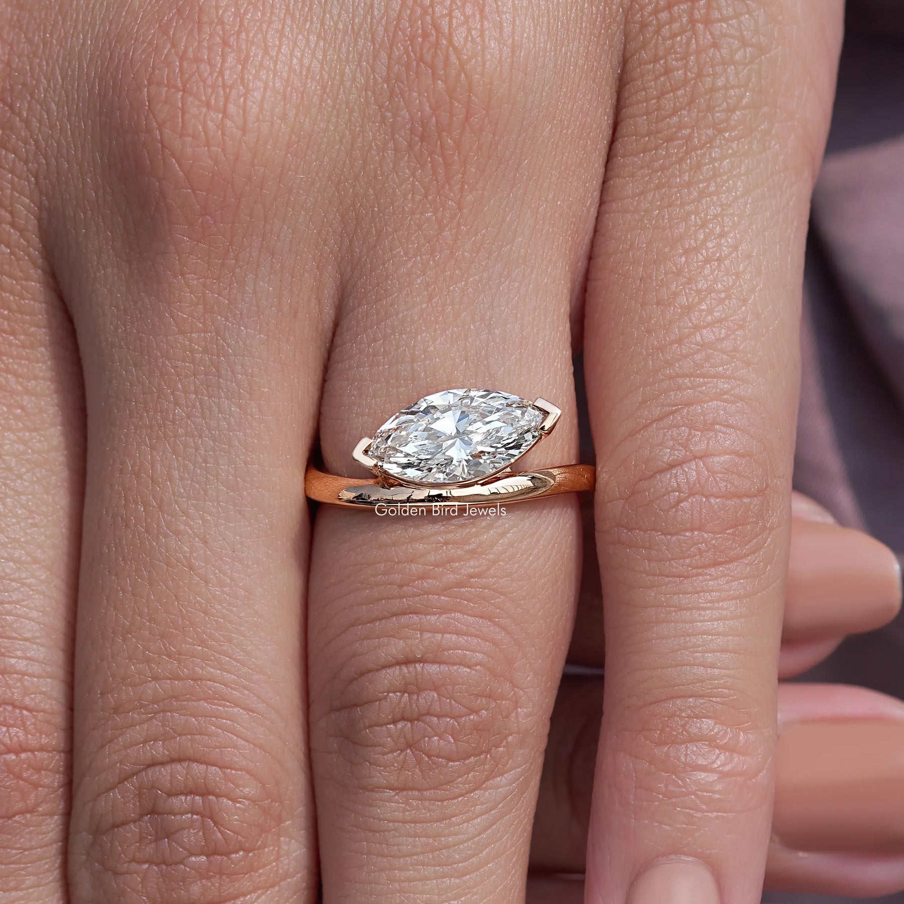 Marquise Cut Lab Diamond Curved Solitaire Ring