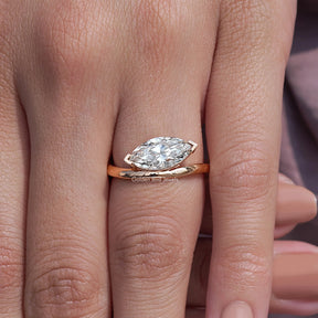 Marquise Cut Lab Diamond Curved Solitaire Ring
