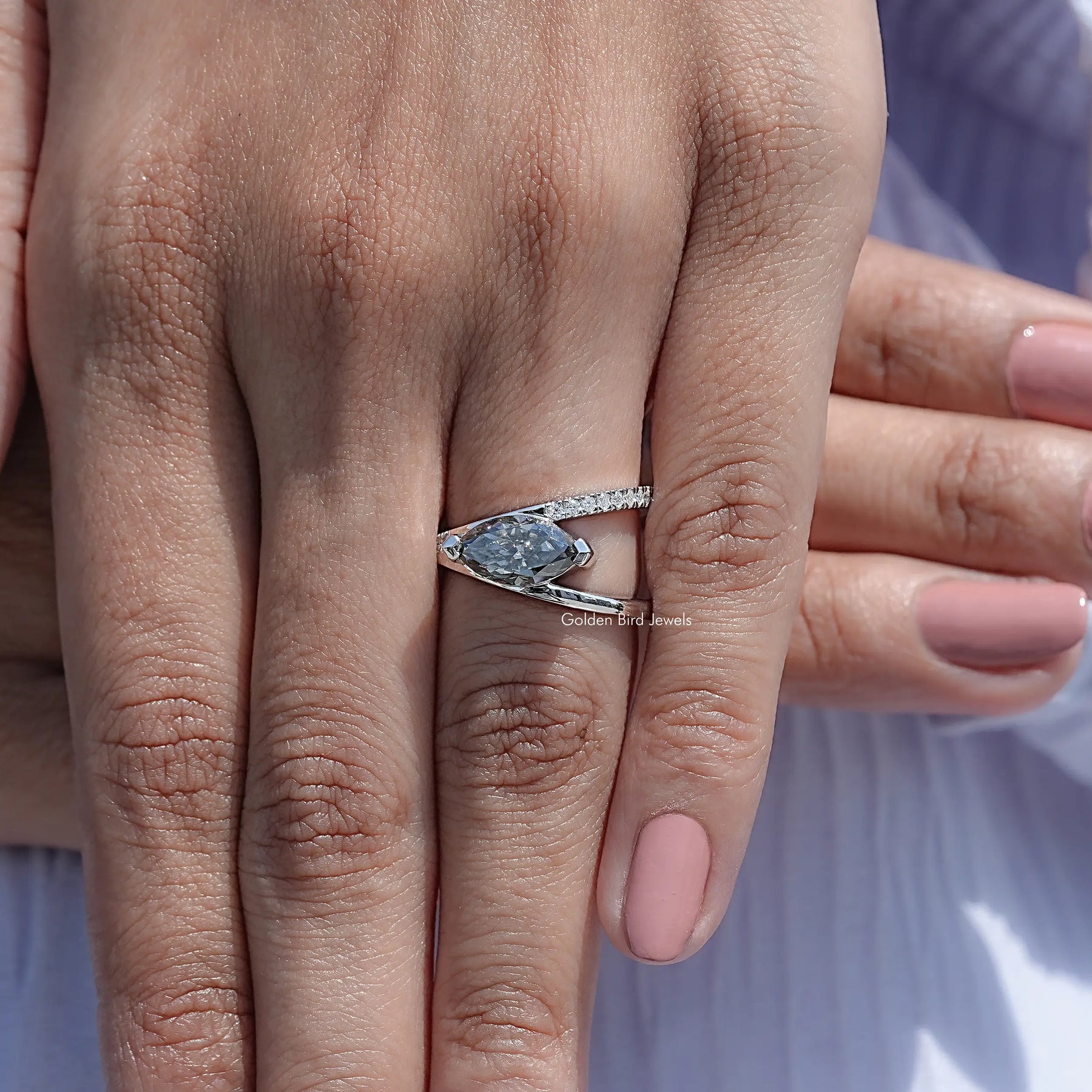 Detailed View Of Split Shank Marquise Engagement Ring