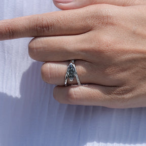 Close View Of Split Shank Marquise Moissanite Ring