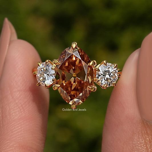 Three Stone Old Mine Oval Cut Solitaire Engagement Ring