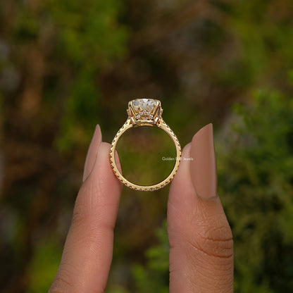 Elongated Old Mine Cushion Hidden Halo Moissanite Engagement Ring