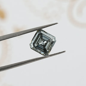 tweezers  View of Gray Asscher Cut Moissanite 