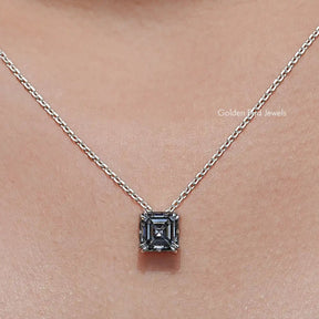 Front View of Gray Asscher Cut Moissanite Solitaire Pendant
