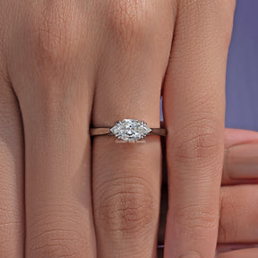 View of Marquise Moissanite East West Solitaire Ring In Finger