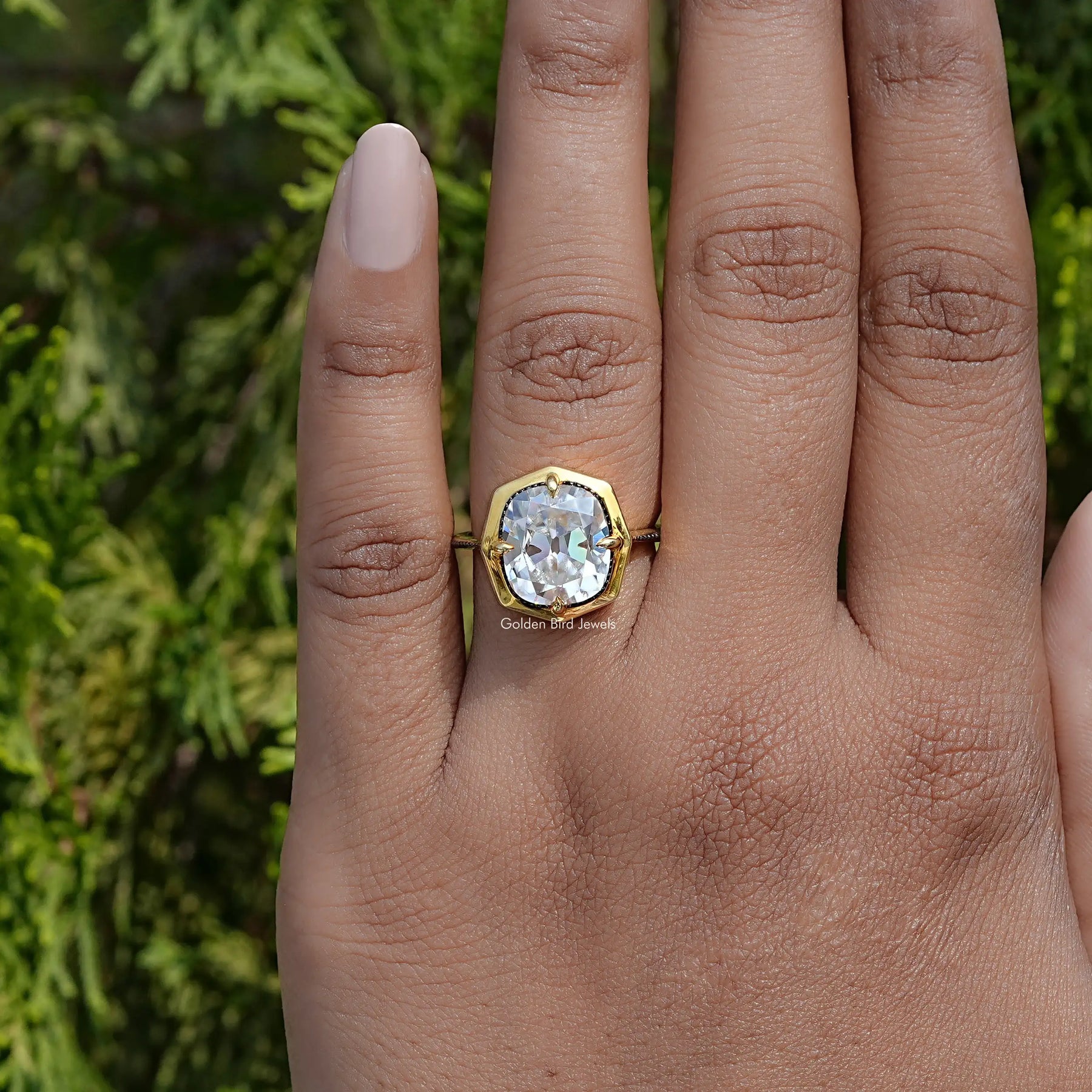 Moissanite Old Mine Cushion Milgrain Engagement Ring
