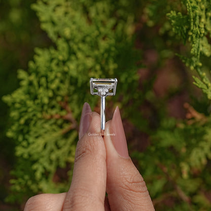 Old Mine Emerald Moissanite Engagement Ring
