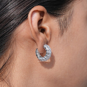 Detailed View of Princess Cut Moissanite C-Hoop Earrings In White Gold