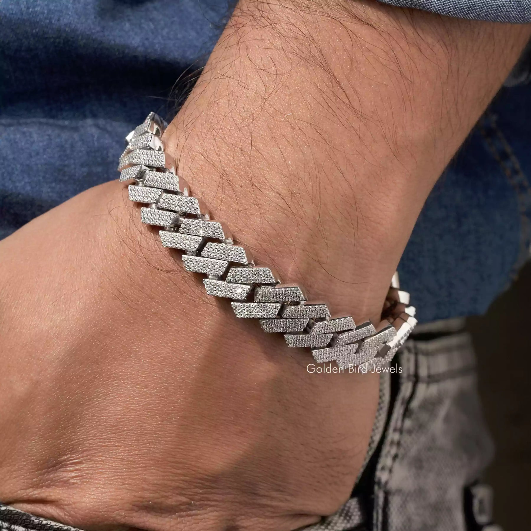 View of moissanite round bracelet for men 