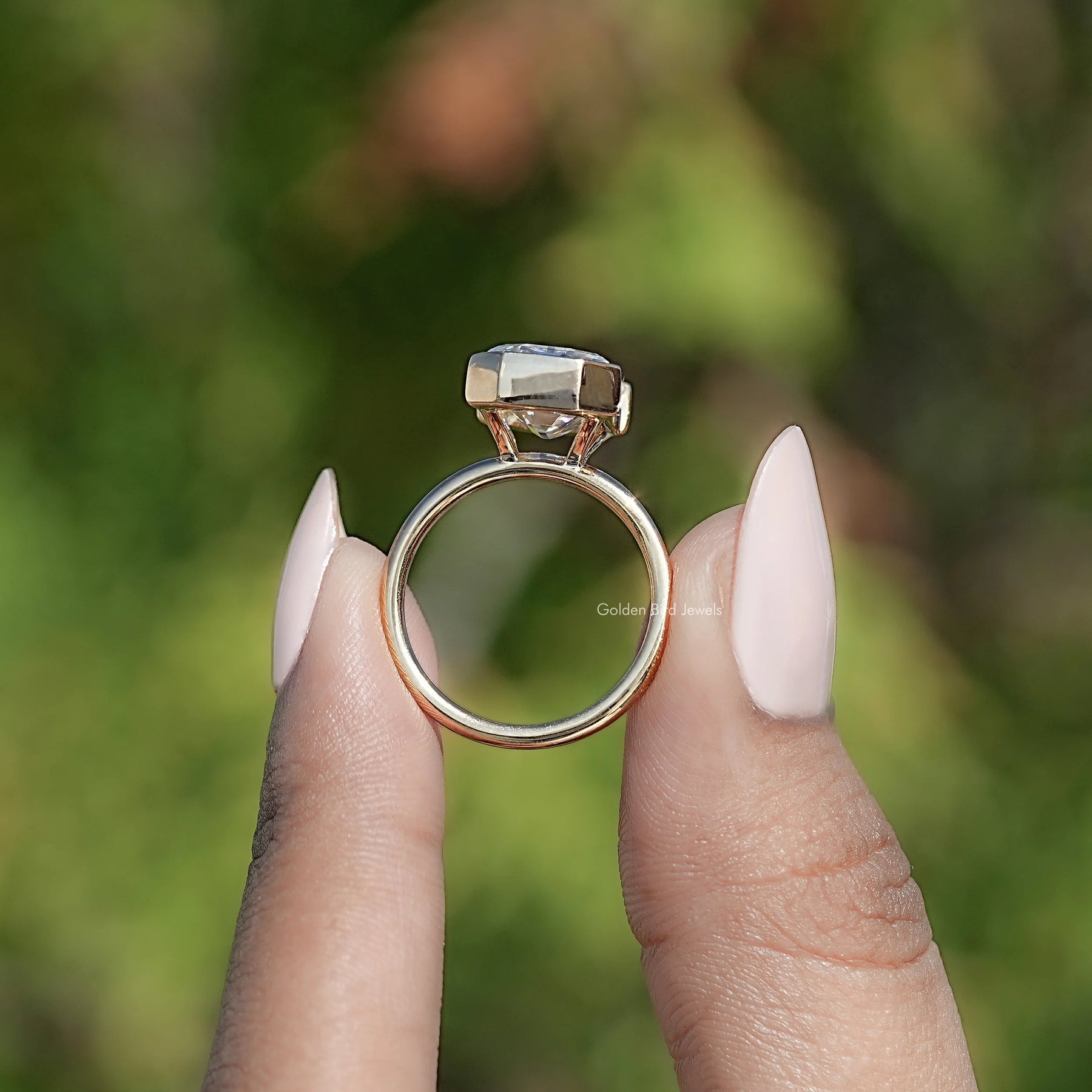 Back View Of Old Mine Emerald Cut Ring