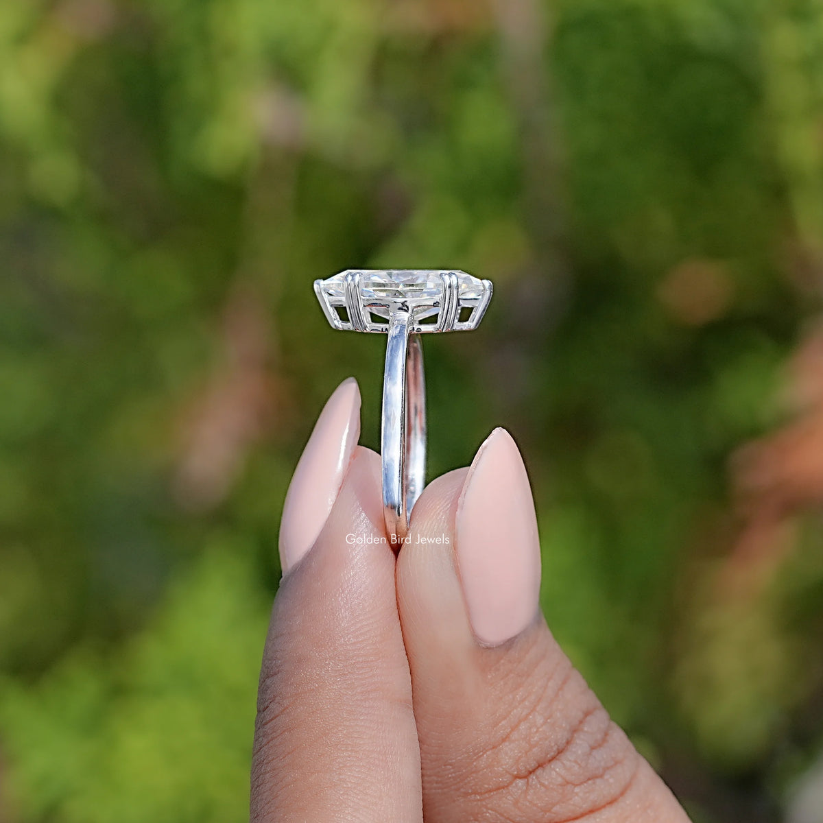 Side View Of Old Mine Marquise Moissanite Ring
