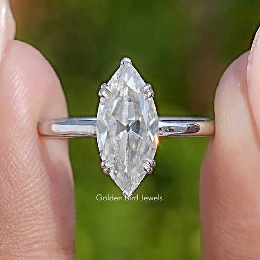 Front View of Near Colorless Old Mine Marquise Moissanite Ring