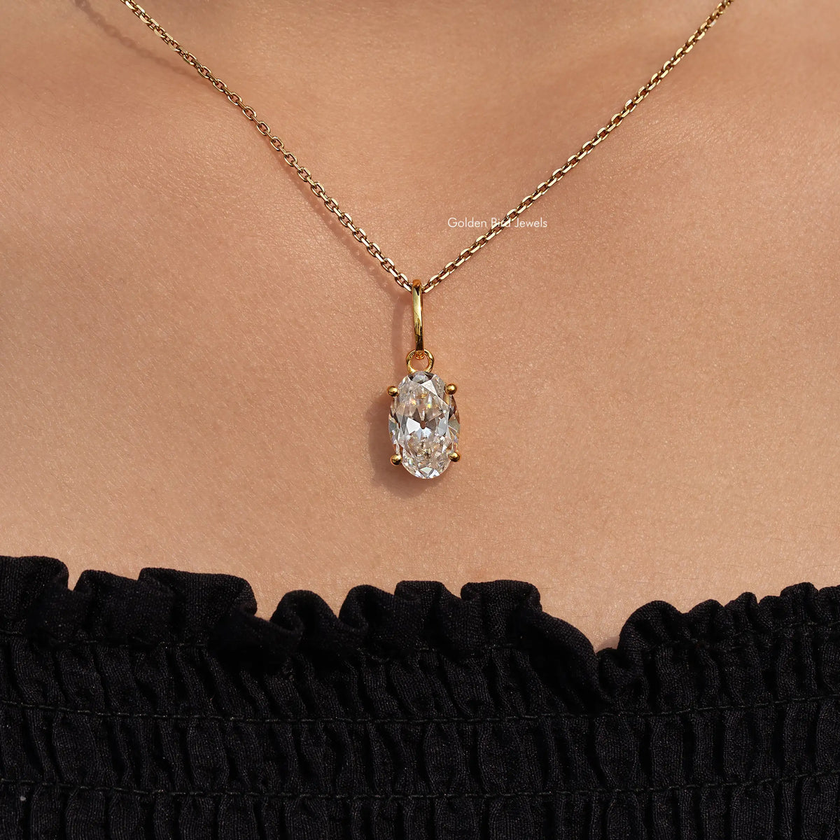 In neck View Of Old Mine Oval Moissanite Pendant