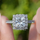 Front view of Princess Cut Lab Diamond Halo Accent Ring in two fingers 