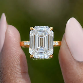 Front View of Off White Old Mine Emerald Moissanite Engagement Ring
