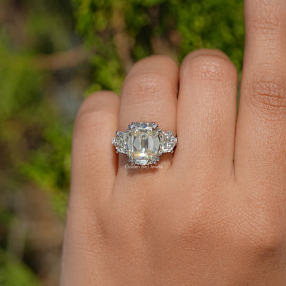Old Mine Cushion Cut Antique Three Stone Moissanite Engagement Ring
