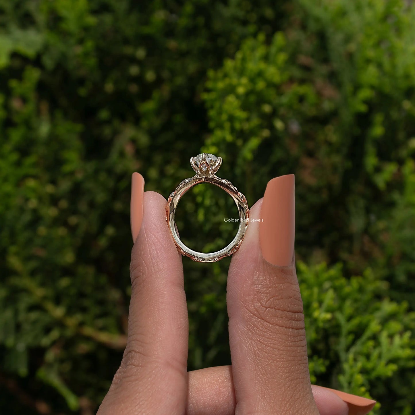 Old Mine Moval Cut Diamond curved Ring
