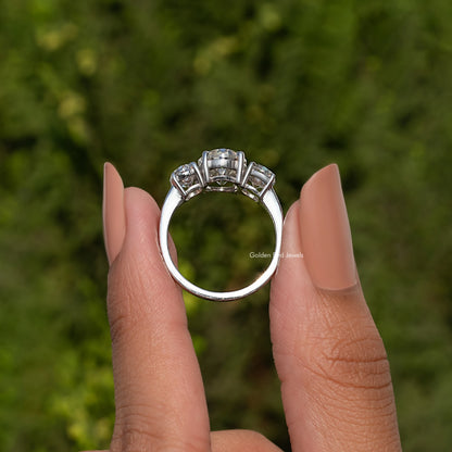 Old Mine Oval Three Stone Moissanite Engagement Ring