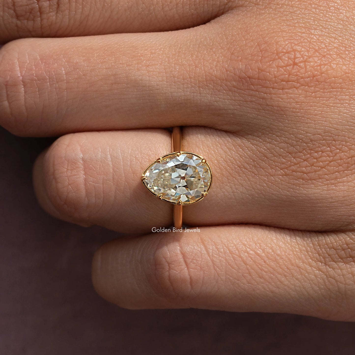 Old Mine Pear Moissanite Solitaire Engagement Ring