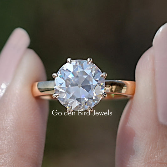 Front view of Old European Cut Round Moissanite Solitaire Ring 