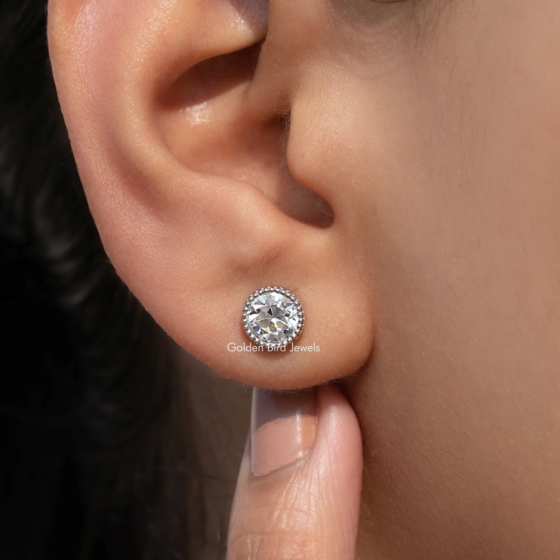 Old European Round Cut Milgrain Bezel Set Earrings