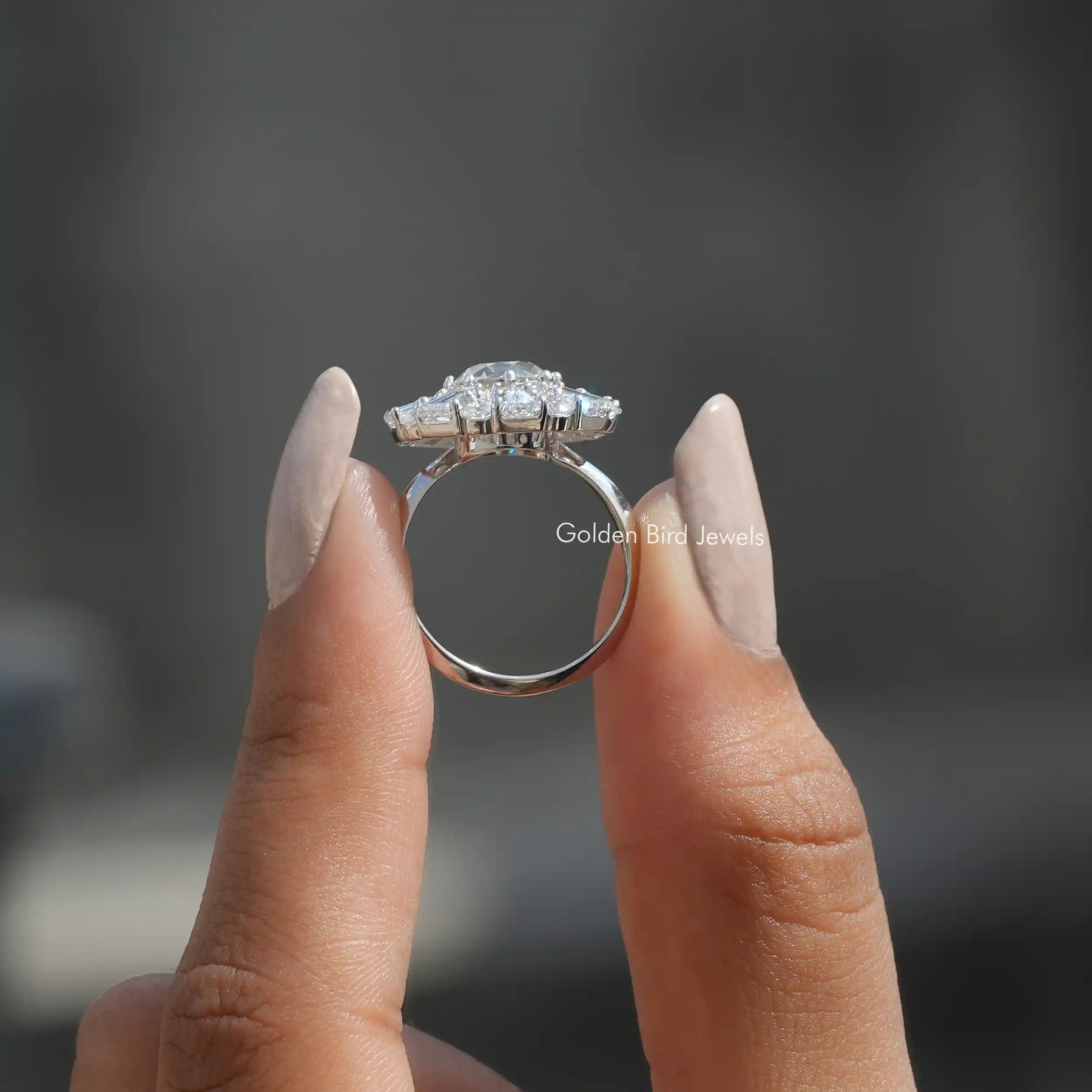 Back View of Old European Round Cut Cluster Halo Ring In two fingers