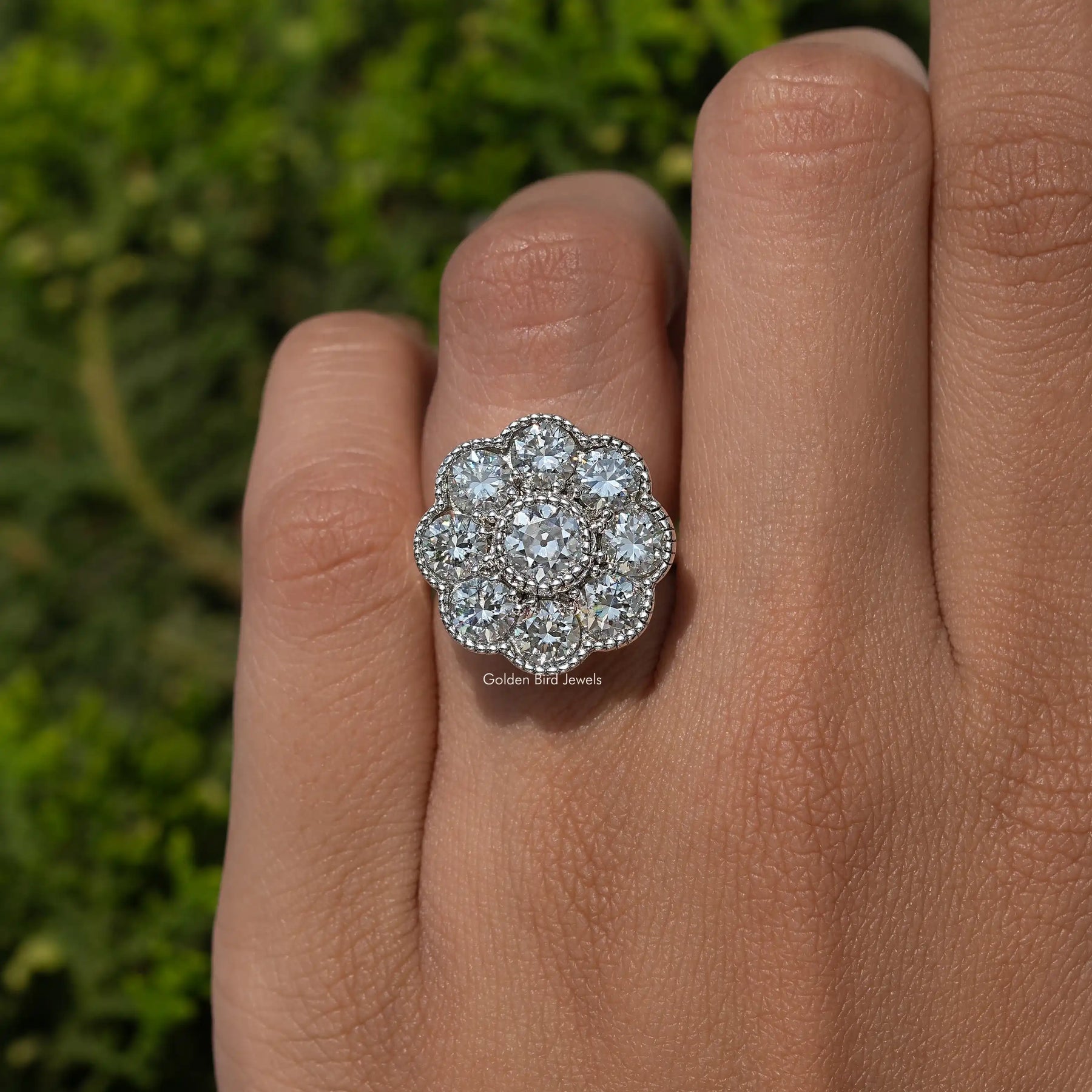 Old European Round Cut Moissanite Halo Ring
