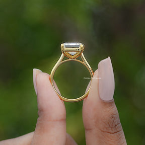 Back view of Old Mine Asscher Moissanite Solitaire Ring in secure setting