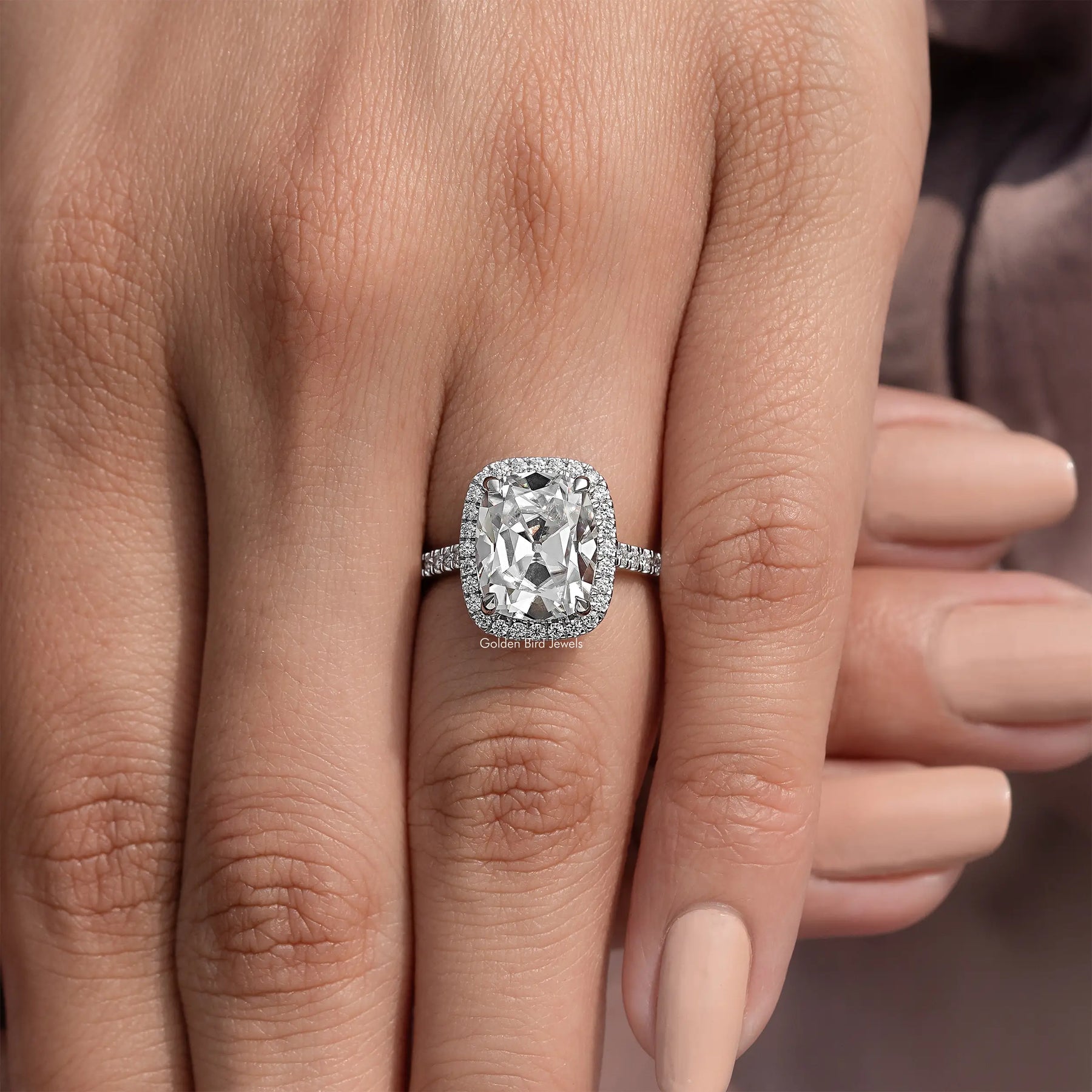 Old Mine Cushion Halo Moissanite Engagement Ring