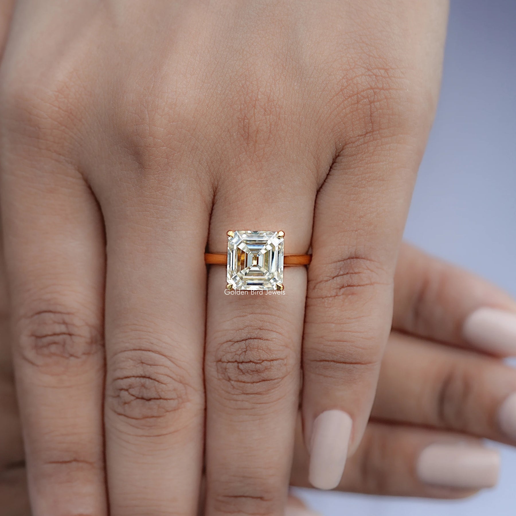 View of Asscher Cut Solitaire Engagement Ring in prongs setting