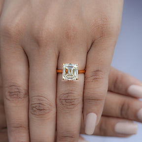 View of Asscher Cut Solitaire Engagement Ring in prongs setting
