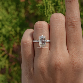 Top View Of Old Mine Emerald Cut Moissanite Accent Ring
