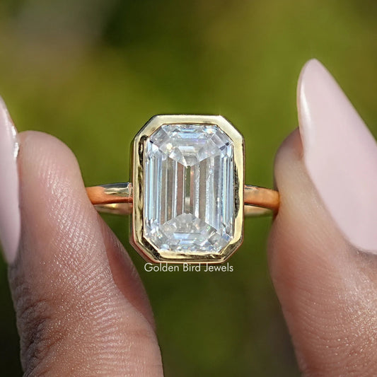 Front View of Old Mine Moissanite Emerald Cut Ring