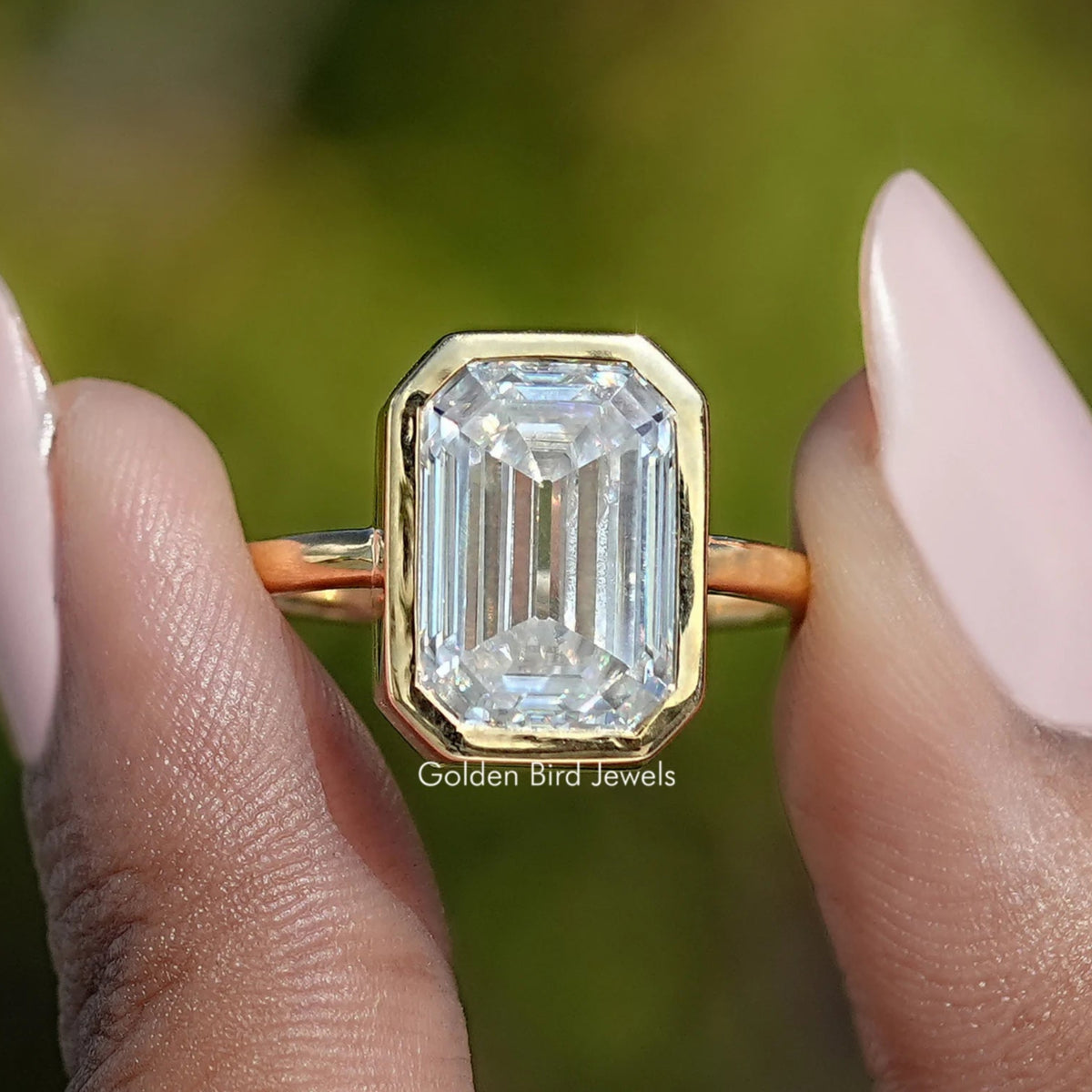 Front View of Old Mine Moissanite Emerald Cut Ring