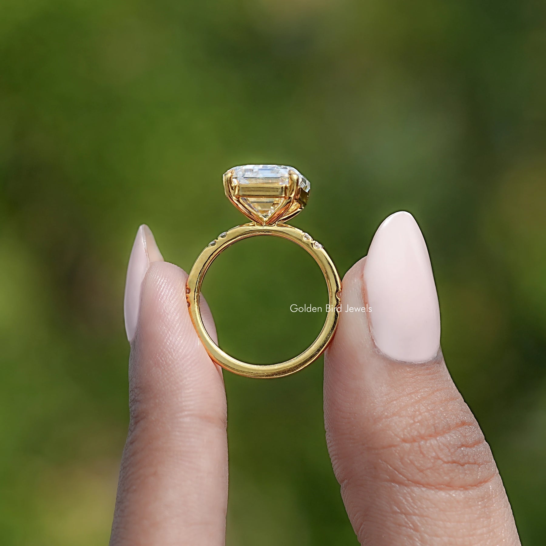 Back View Of Old Mine Emerald Cut Ring