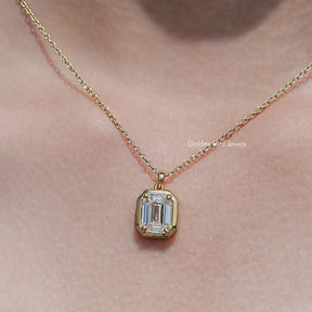Front View of Old Mine Emerald Shaped Moissanite Pendant