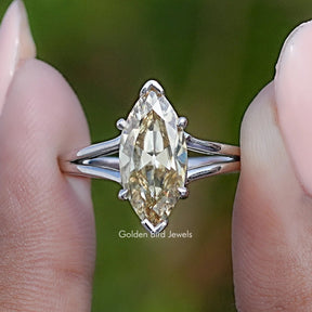 Front View of Old Mine Marquise Shaped Moissanite Solitaire Ring