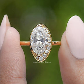 Old Mine Moval Cut Moissanite Engagement Ring