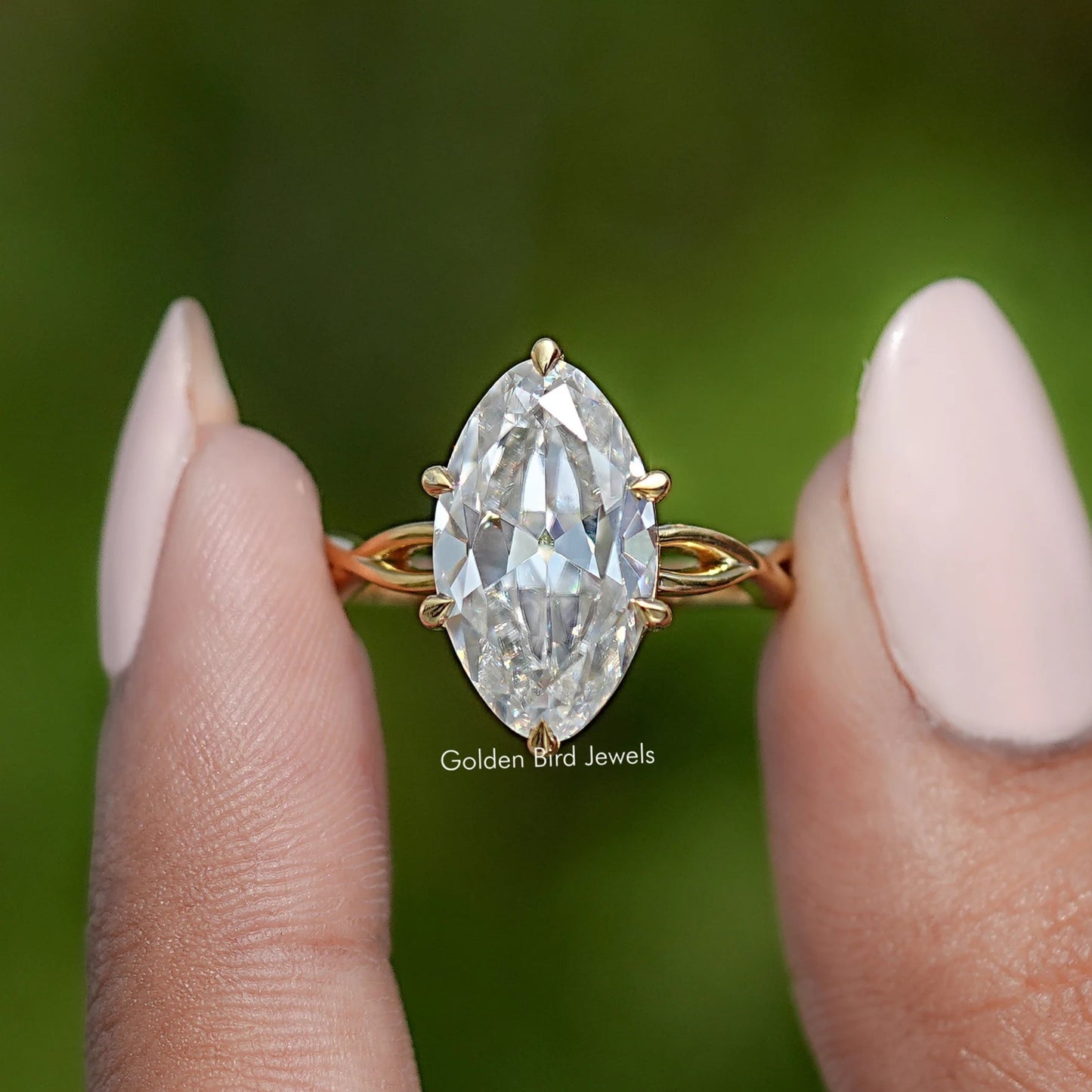 Old Mine Moval Moissanite Twisted Shank Solitaire Ring