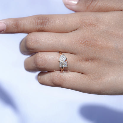 Old Mine Pear and Criss Cut Moissanite Toi Et Moi Ring