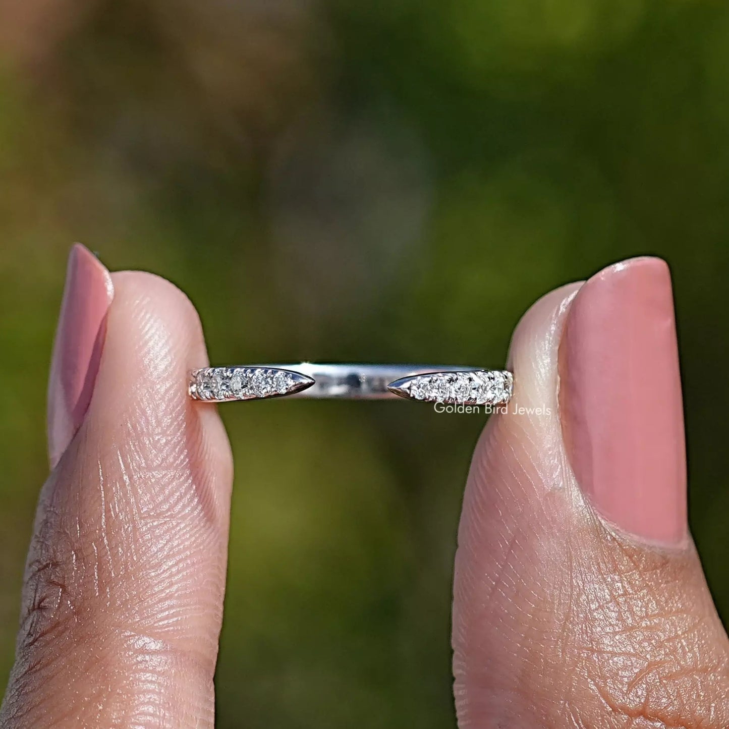 Open Cuff Round Moissanite Dainty Wedding Band