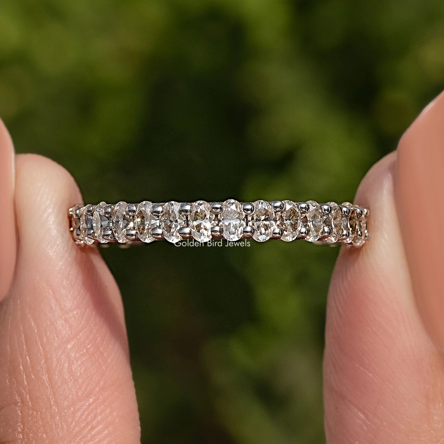 Oval Cut Moissanite Three Quarter Eternity Band