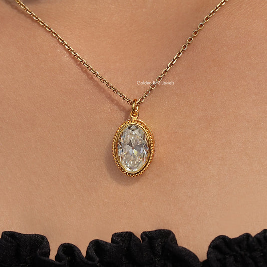 Full White Old Mine Oval Cut Bezel Stud Pendant