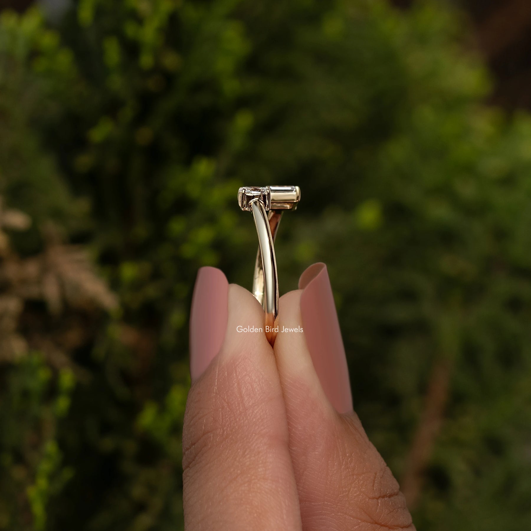 Oval And Emerald Open Cuff Lab Diamond Ring